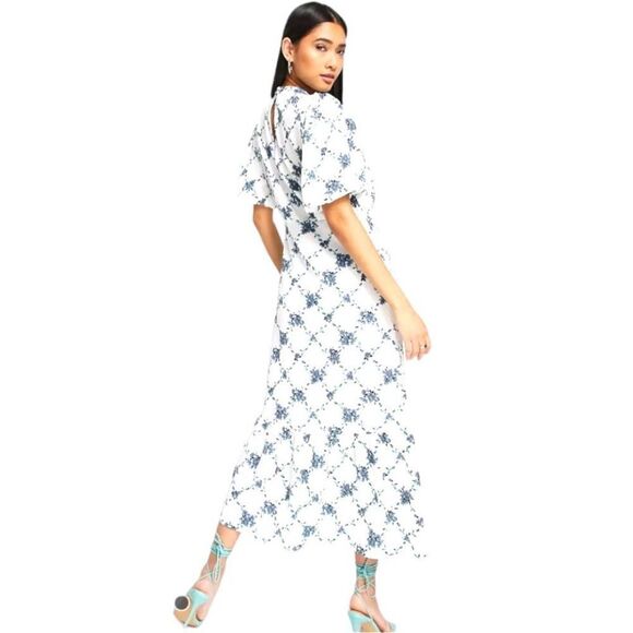 VERO MODA Puff Sleeve Midi Ruffle High Neck Tea Dress Floral in White Small NWT - Picture 4 of 11